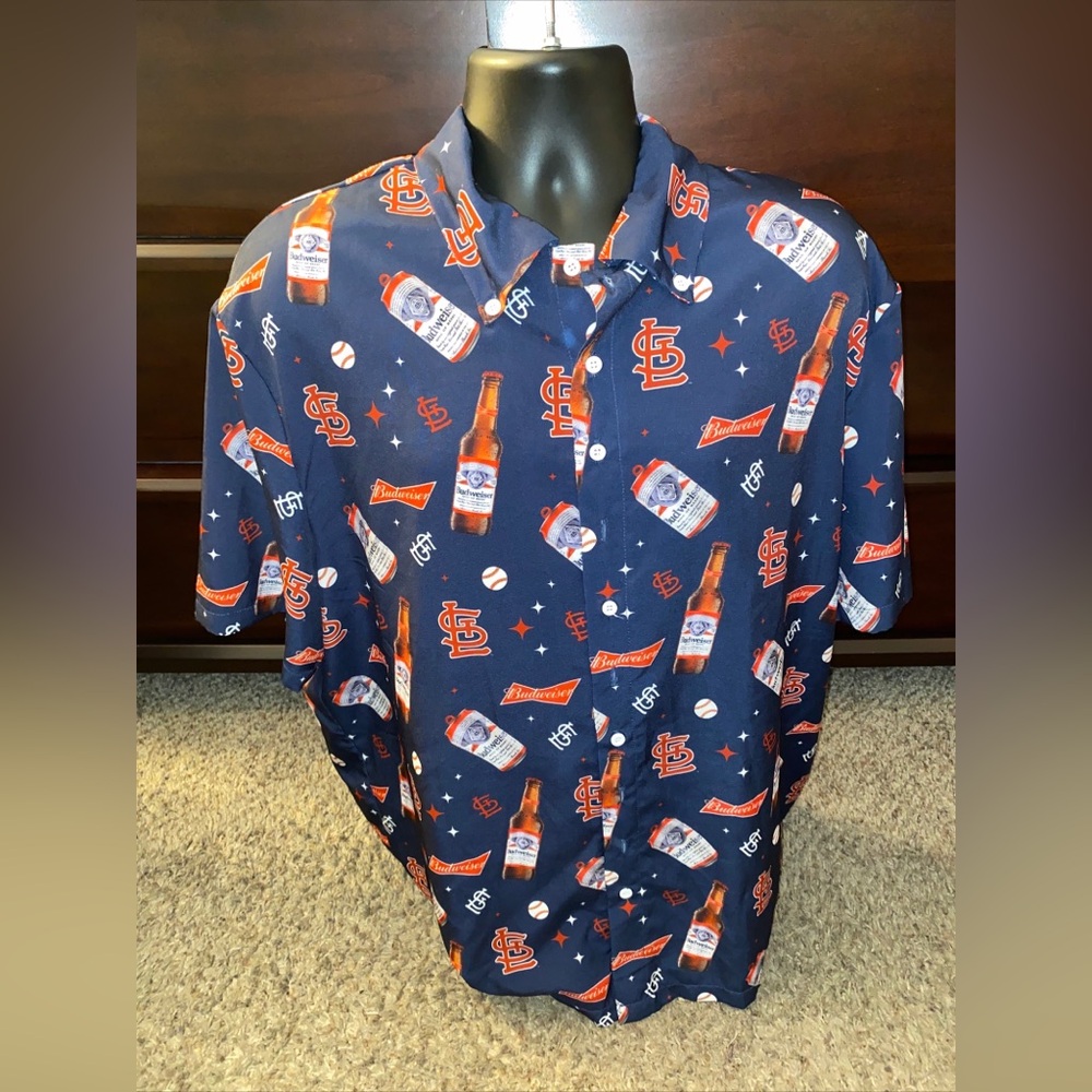St. Louis Cardinals Budweiser Beer All Over Print Shirt Button Down SGA XL